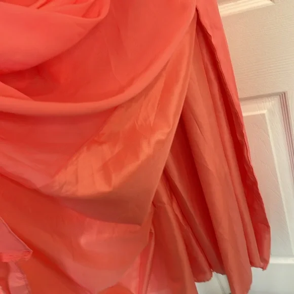 HY ONE SHOULDER CORSET STYLE FORMAL WEDDING GUEST PROM GOWN DRESS CORAL SIZE 12 - Picture 11 of 14